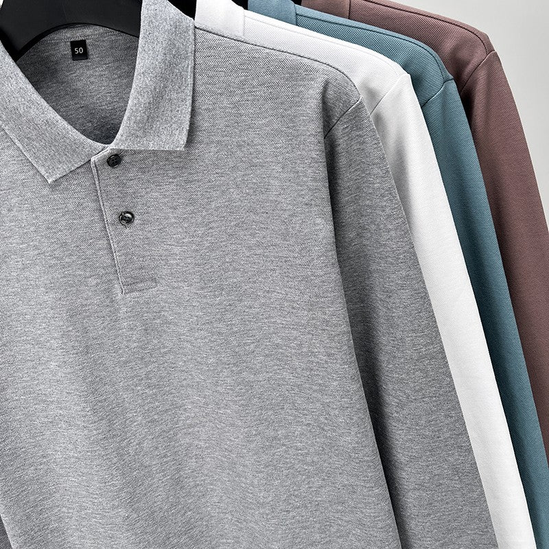 Durable 100% Cotton Men Polo Shirt,Autumn Leisure Long Sleeve, Breathable Lapels T-shirt, 16 Colors, Perfect for Golf and Sports
