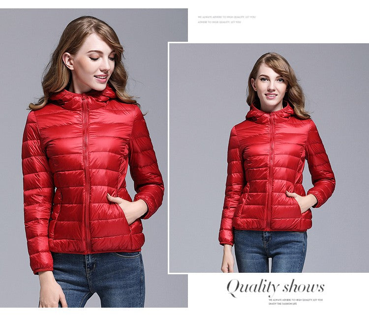 White Duck Down Winter Hoody Jackets Ultra-light Women Down Coats Puffer Long Sleeve Warm Slim Portable Thin Female Outwears 7XL
