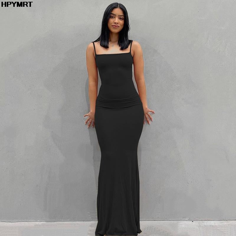 Satin Slip Sleeveless Backless Slim Sexy Maxi Dress 2022 Spring Women Party Y2K