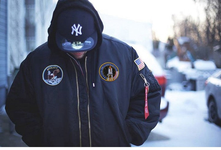 Winter bomber flight jacket vintage MA-1 APOLLO men coat streetwear warm varsity hip hop baseball letterman pilot us air force