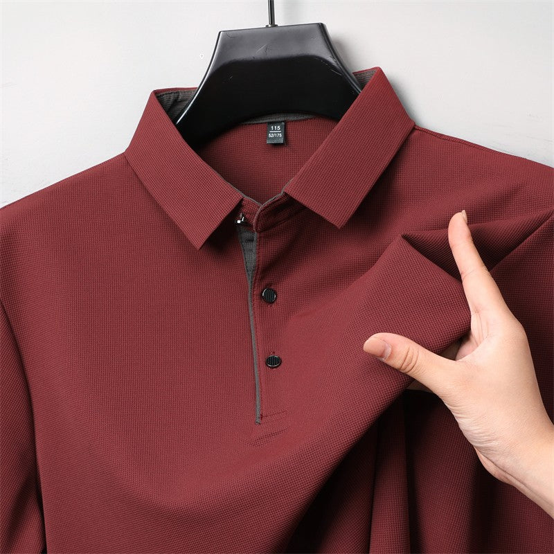 New Men's Business Casual Long Sleeve Solid Color Polo Shirt Fashionable Warm Comfortable Four Seasons Versatile Top