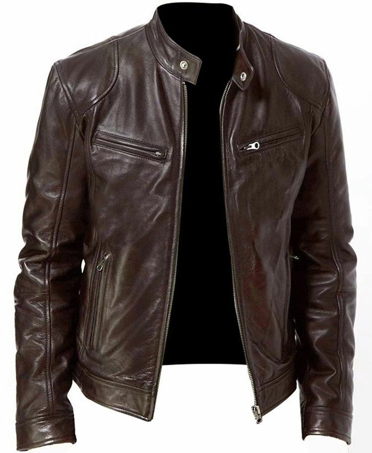 Latest Model Motorcycle Leather Jackets Man Casual Fashion Motorcycle Coat Slim Fit Lapel PU Jackets Anti-wind Leather Coat Male