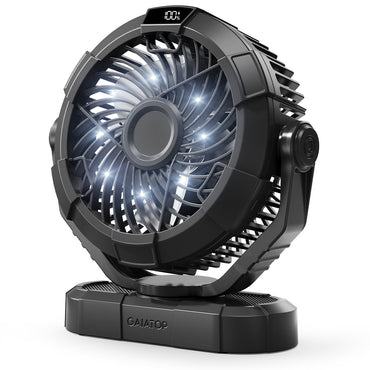Portable Camping Fan with LED Lantern, 4000mAh 7-Inch Rechargeable Outdoor Tent Fan, 360° Head Rotation, 3 Speed and Quiet Batte