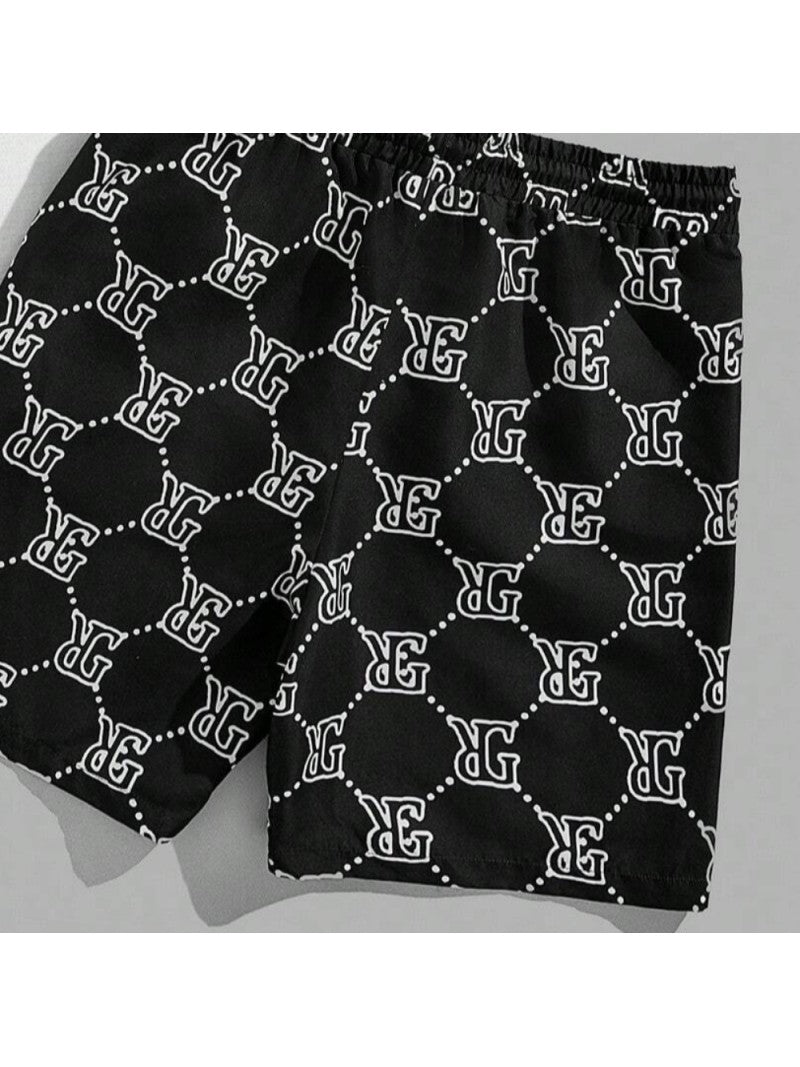 Men's Suit Retro Fashion Letters Printed Round Neck T-shirt Shorts Suit Comfortable And Breathable Men's Two-piece Suit