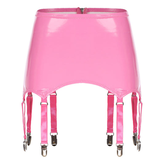Womens Garters Latex Skirts Ladies Suspender Belt Wet Look Patent Leather Mini Skirts Garters with Metal Clips Clubwear Costume