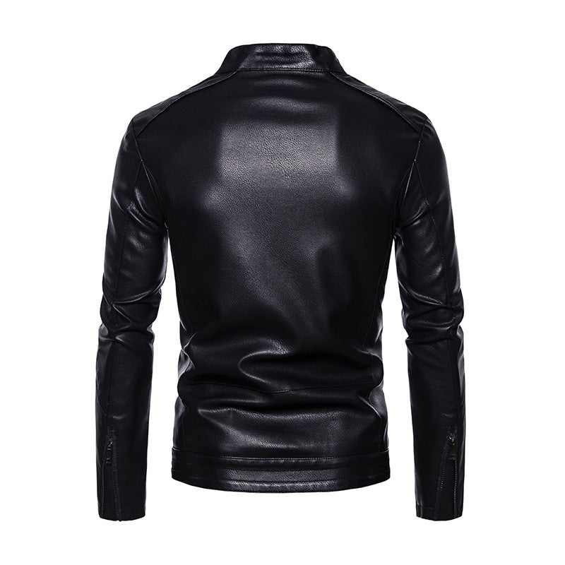 2025 PU Casual Leather Jacket Men Fleece Motorcycle Biker Slim Fit Outerwear Men Solid Stand Collar Leather Jackets