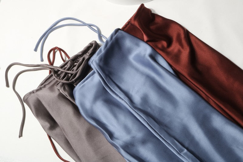 New In 2025 Spring Summer Solid Color Satin Long Skirt For Women High Waist Lace