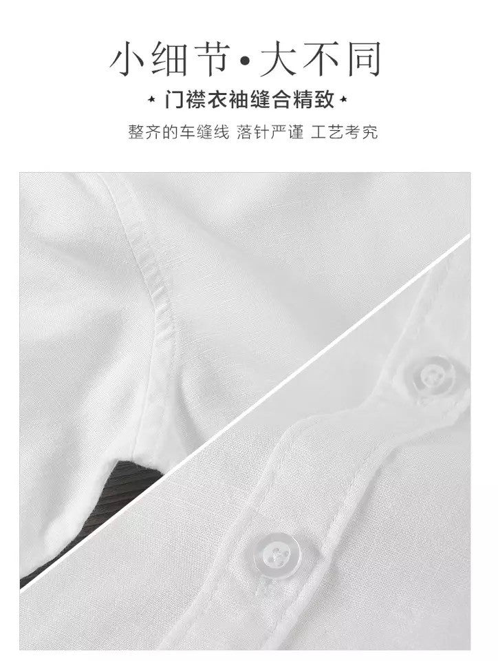 HOO2025 linen shirt young male leisure cotton shirts with short sleeves business cultivate one's morality thin comfortable shirt