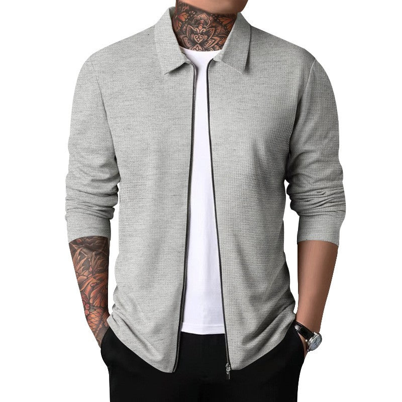2024Summer Popular Waffle Outdoor Polo Collar Jacket Men's Coat Nick Garment Casual Sports Zipper Cardigan Long Sleeve Coat