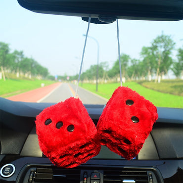 2pcs New Car View Mirror Hanging Pendant Couple Fuzzy Plush Dice Cartoon Home Decor Ornament Car Dice Interior Hanging Charm
