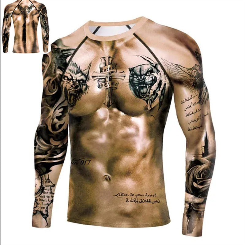 Muscle Tattoo 3D Print T-Shirt Men Women Casual Fashion Dragon Long Sleeve T Shirts Sweatshirt Oversized Tees Tops Kids Clothing