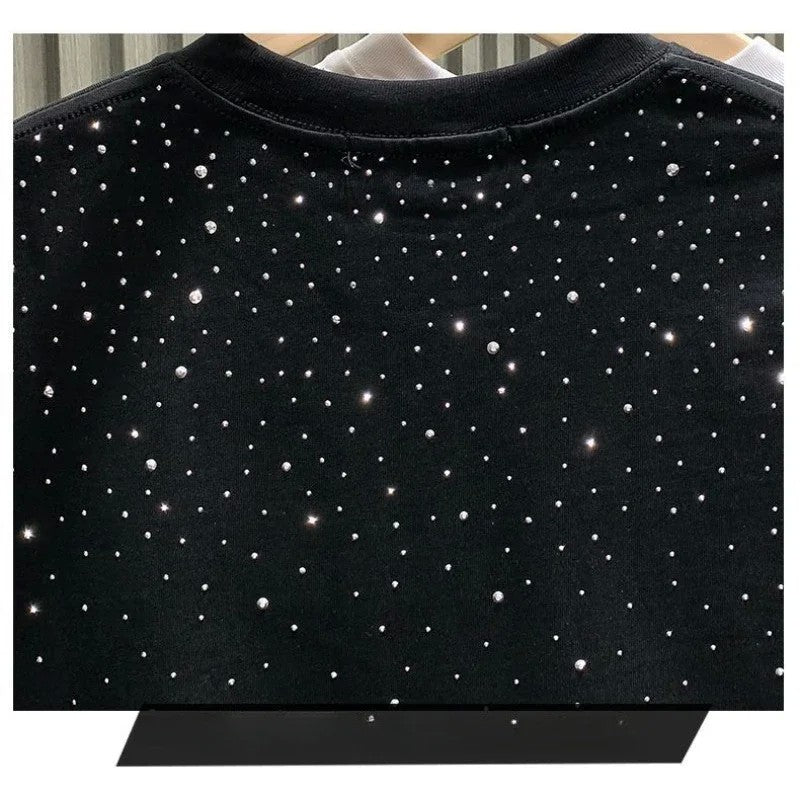 Summer Men Clothing Summer Rhinestone Rivet T-shirt Round Neck Casual T-shirt Korean Version Men's Short Sleeves Tee