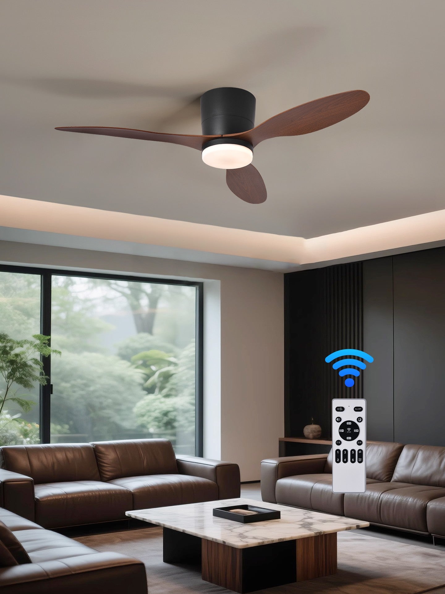 Ceiling Fan With Light,42 Inch Low Profile Ceiling Fan with remote control, For Indoor and Covered Outdoor