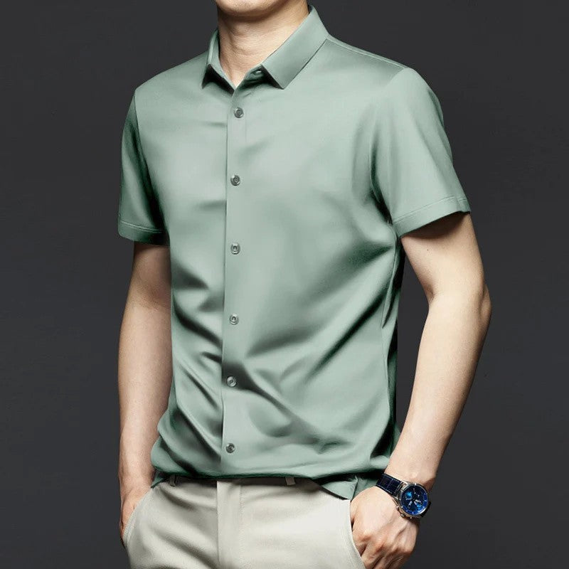 Stretch Anti-Wrinkle Smooth Men's Shirts Short Sleeves Dress Shirts For Men Slim Fit Camisa Social Business Blouse White Shirt