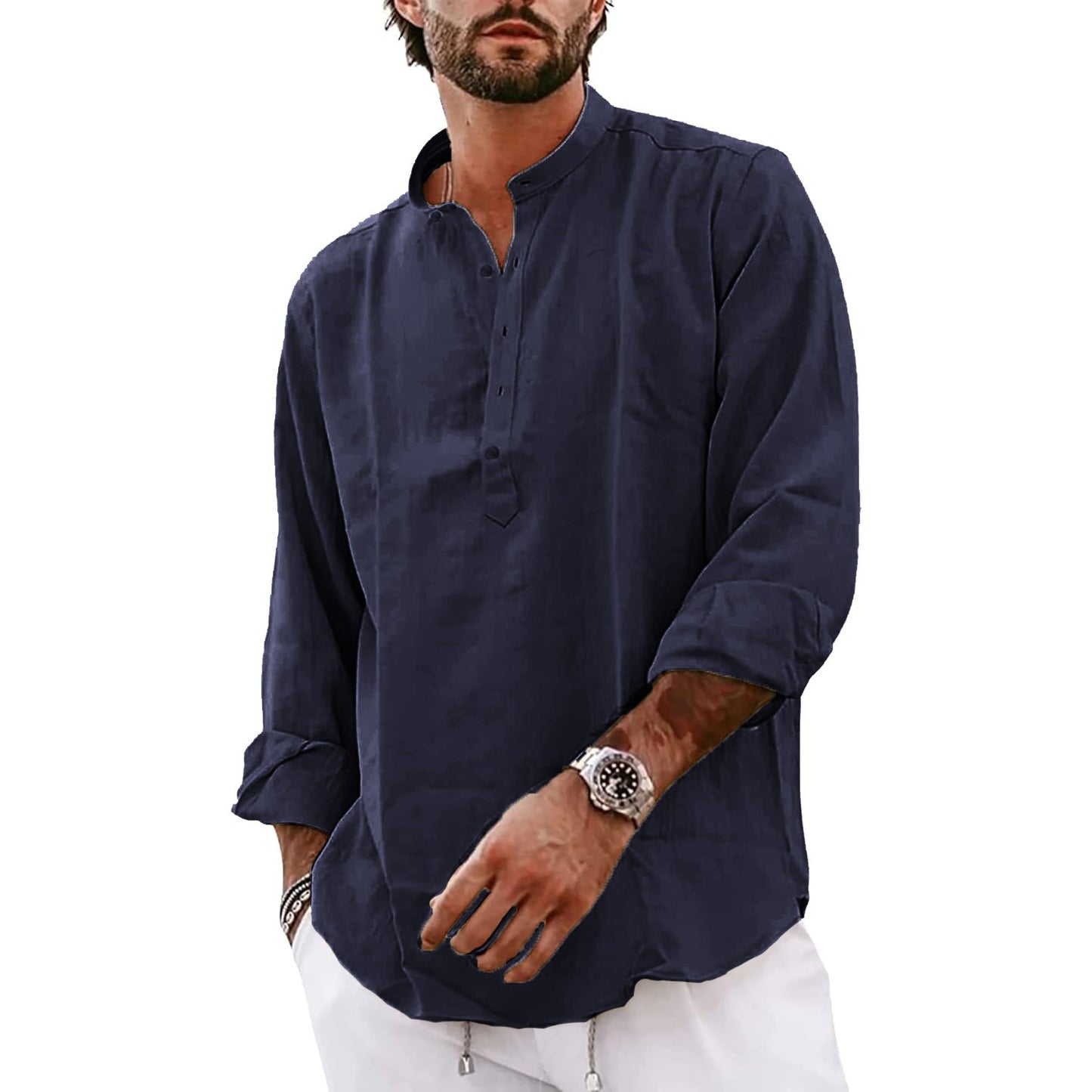 Streetwear Mens Cotton Linen Shirts Casual Lightweight Long Sleeve Henley Shirts for Men Beach Hawaiian Breathable T Shirts