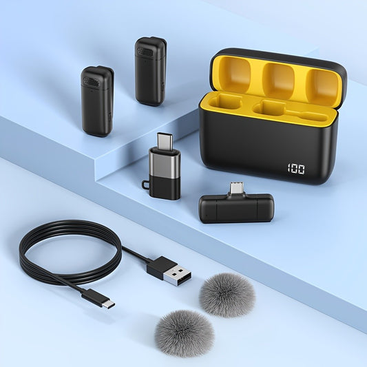 Mini Wireless Lavalier Microphone for Cell Phones Type-C with Charging Case Noise-Canceling Portable for Meeting Recordings