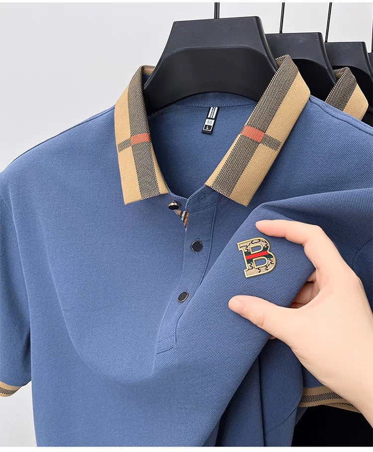 High end brand embroidered men's short sleeved pocket design polo shirt, summer new cool and breathable cotton casual T-shirt