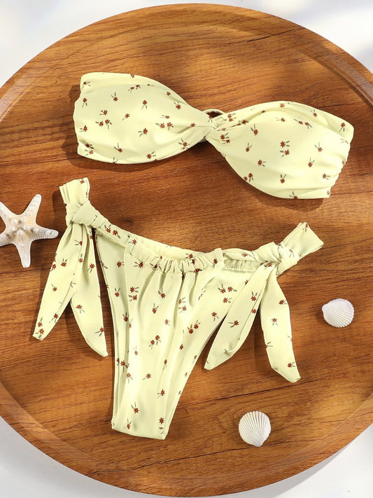 ZRTAK Bandeau Bikinis Set Women Swimsuit Summer Biquini Beach Wear Bowknot Thong Swimwear Swimming Bathing Suit Two Piece Suit