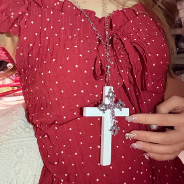 Gothic Big Zircon Cross Necklace Unisex Y2K Irregular Goth Large Cross Pendant Necklaces for Men Women Couple Necklace Jewelry