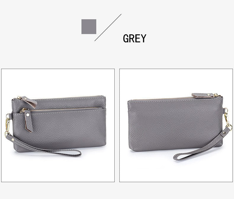Women's Wristlet Clutch Purse Genuine Leather Clutch Cellphone Smartphone Long Wallet Vintage Purse Travel Double Zip Wristlets