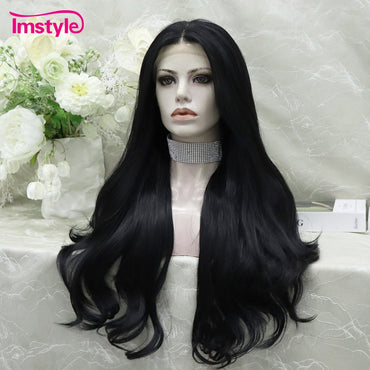 Imstyle Black Lace Wig Long Synthetic Lace Front Wig Heat Resistant Fiber Natural Wavy Lace Daily Cosplay Wigs For Women