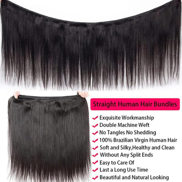 Human Hair Bundles Straight 12-32Inch 100%Unprocessed Brazilian Hair Weave 3 Bundles Silky Black Hair Extensions Raw Quick Weave