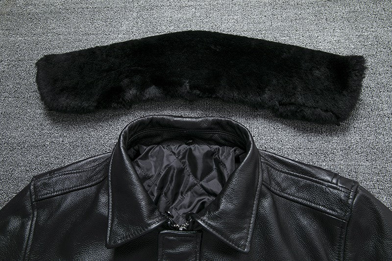Air Force Flight Jacket Fur Collar Genuine Top Layer Cow Leather Jacket Men Black Brown Cow Coat Men's Winter Jacket ?? ??