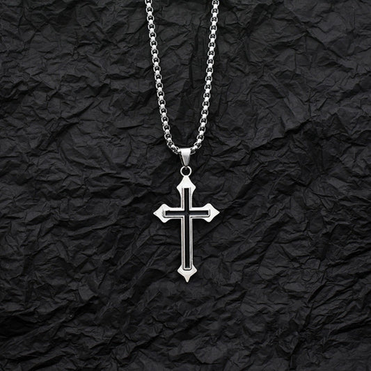 Punk Cross Pendant Necklaces, Stainless Steel Necklace Unisex, Minimalism Hip Hop Style Jewelry Accessories Chain Party