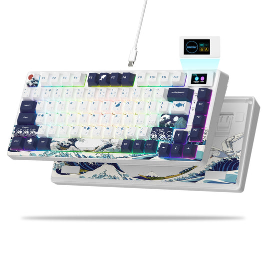 Teclado Mecânico Womier SK80 Gasket Mounted, Teclado Gamer de 81 Teclas 75% com Hot Swap RGB e Tela Inteligente para PC