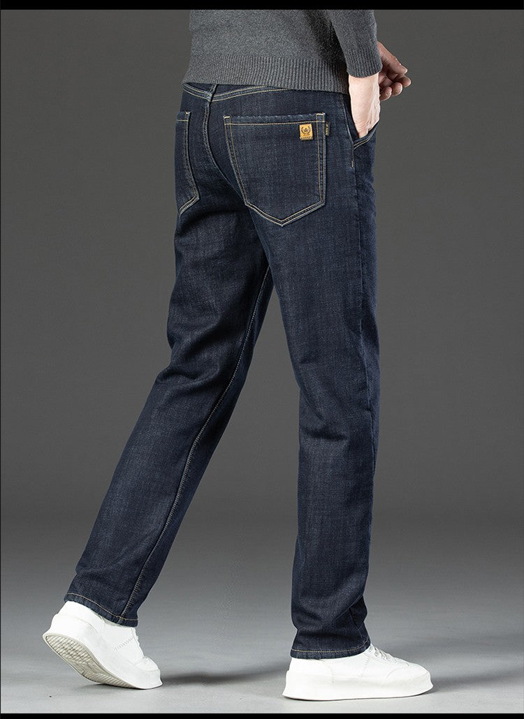 28-40 Large Size Winter Men Plush Thick Fleece Trouser Lambswool Thermal Jeans Casual Pants Windproof Warm Cotton Denim Pants