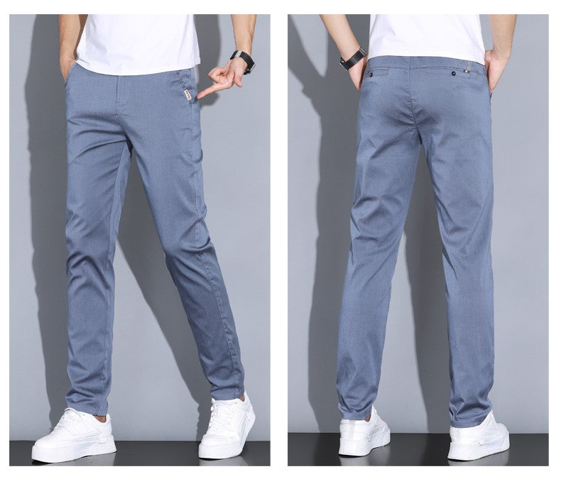 2024 Summer Thin Men Straight Casual Men's Pants Slim Stretch Elastic Waist Male Trousers Solid Color Brand Clothing Coffee