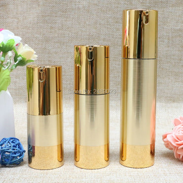 15ml 30ml 50ml Gold Silver Wire-drawing Airless Bottle High Quality UV Coating Refillable Lotion Push Bottles Packing 10pcs/lot