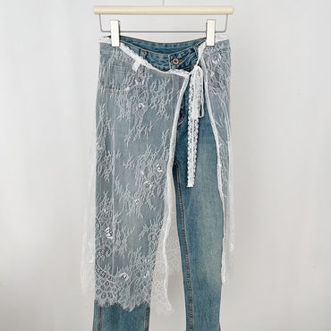 Midi Skirts Women Lace Drawstring Design Elegant Korean Style Spring Summer A-line High Waist Irregular Side Slit Fashion Street