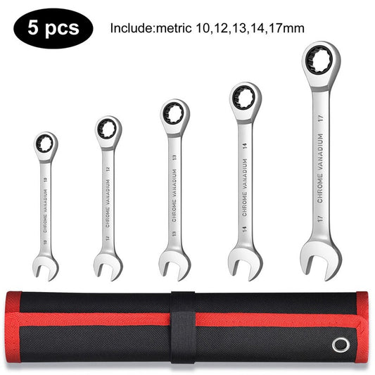 Ratcheting Wrench Set Metric and Standard 12-Point Box End Combination Spanner Gear Wrench Garage Tool Set,CR-V Full Polished