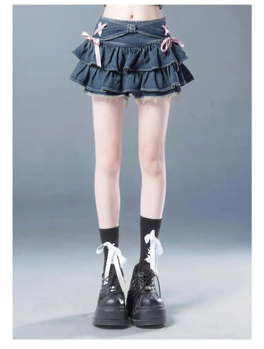 New Fashion Women Hot Girl Sweet Kawaii Bow Vintage Y2k Clothes American Streetw