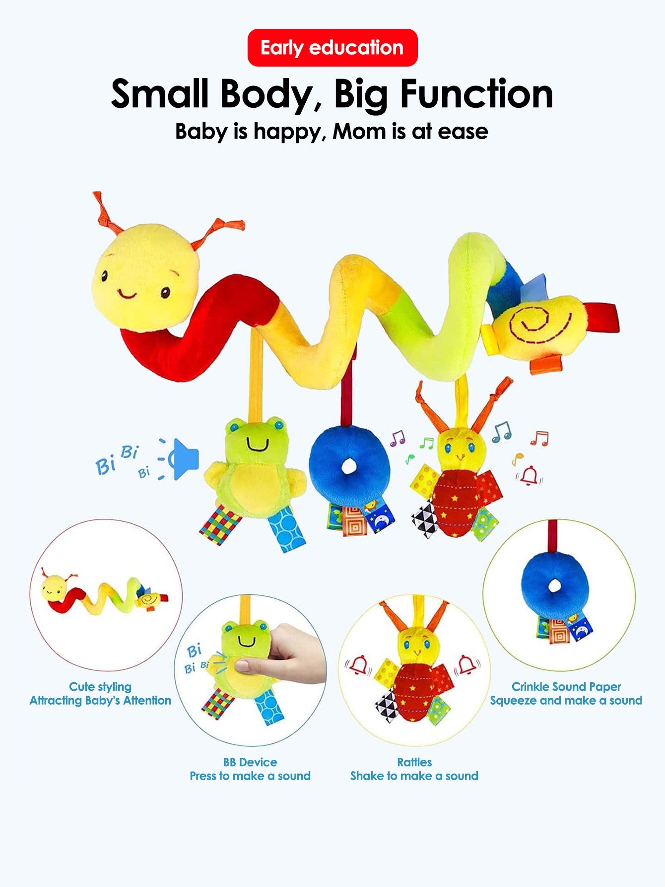 1pcs Soft Giraffe Animal Handbells Rattles Plush Infant Toddler Car Bed Hanging Toy Baby Early Education Development Handle Toys