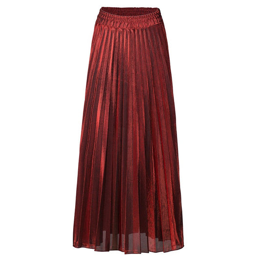 Check Skirt Pleated Maxi Skirt High Waist Harajuku Large Swing Gold Long Skirts For Women XXL Saias