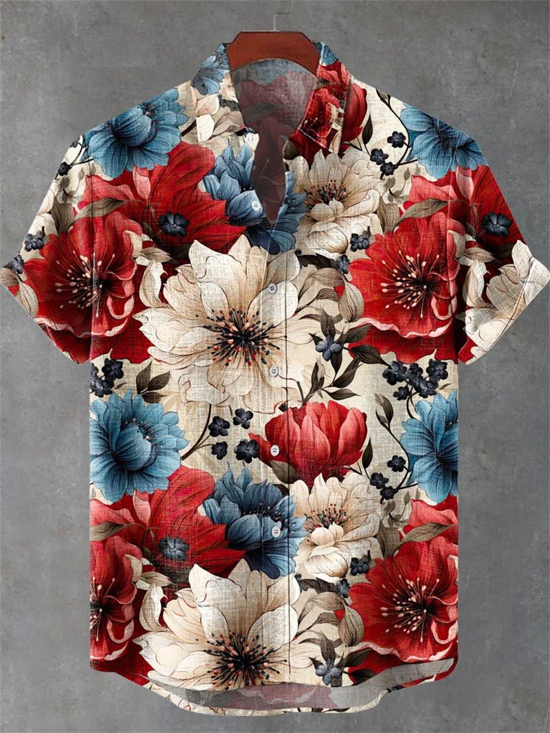 Fashionable Casual Men's Shirt Short Sleeve 3D Medusa Print Pattern Linen Clothing Hawaiian Flower Top