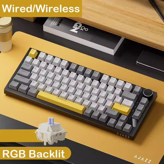 Teclado Mecânico Gamer AJAZZ AK820 Pro com Fio e Sem Fio, Tri-Modo, Retroiluminação RGB, Switches Hot-Swappable, Layout Compacto de 70%, PC/Mac