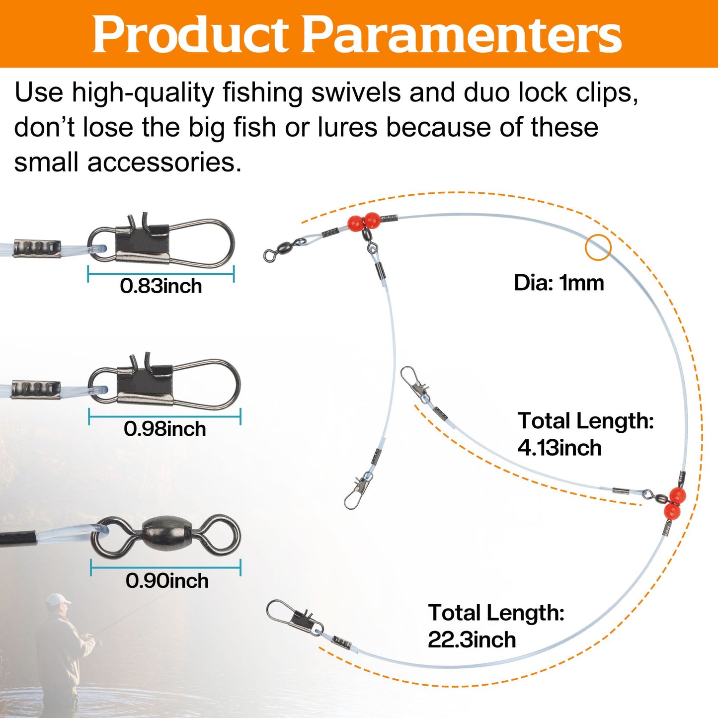 12 Linhas de Pesca de Nylon com Giradores para Iscas e Anzóis, Líder de Arame para Pesca em Água Salgada, Líder de Pesca de Surf, Equipamentos de Fundo