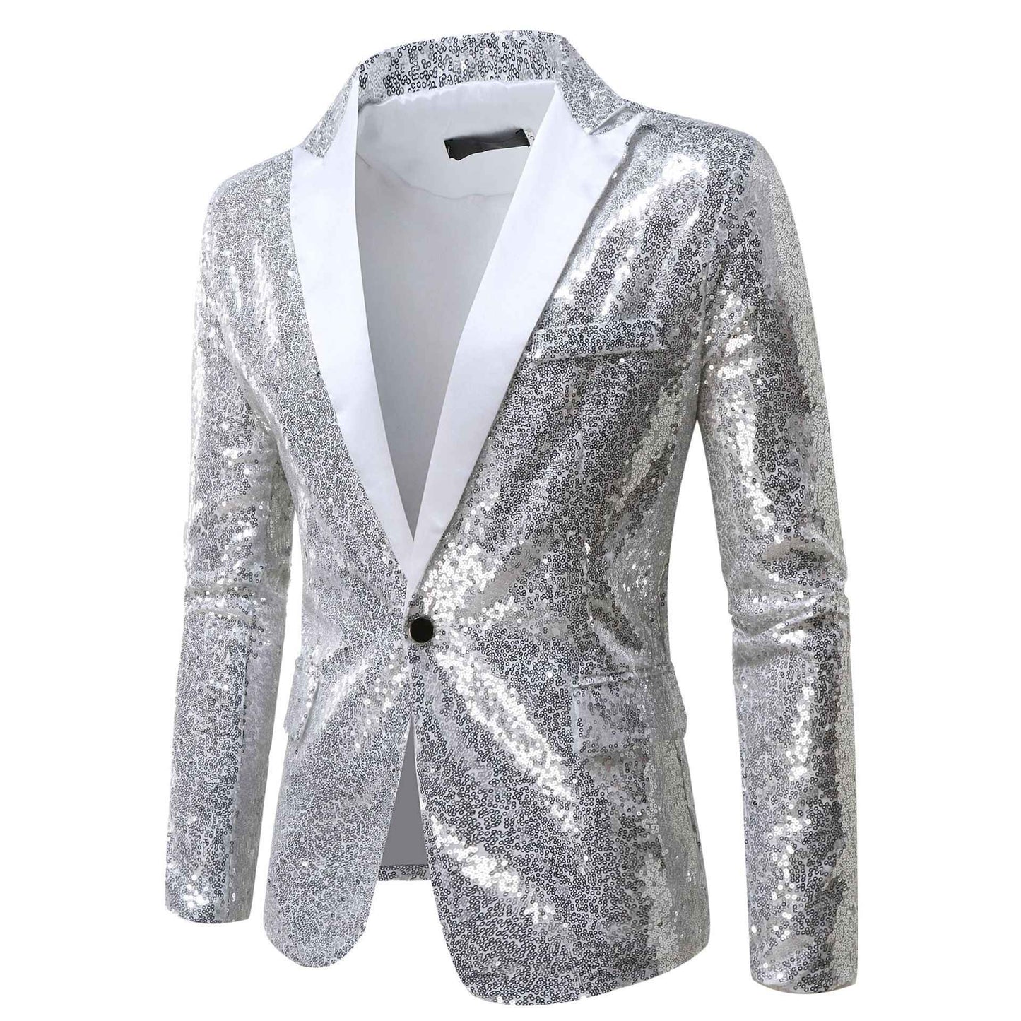 Fashion Men Luxurious Sequin Suit Jacket Green / Silver Men's Bar KTV Stage Dress Male Blazer Coat