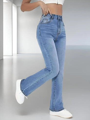 New Women's Spicy Girl Wrapped Hip Bell Bottom Pants Casual Versatile High Waist Washed Denim Trousers For Women