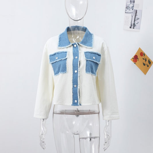 Women 's Jackets Laple Denim Patchwork Fringes Big Pockets Single Breasted Long Sleeve Coat Female 2025 Spring New Lady Outwears