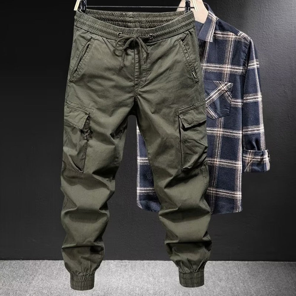 Solid Cargo Pants for Men Casual Loose Fit Ankle Banded Trousers Suitable for Spring and Autumn Grey Black Green