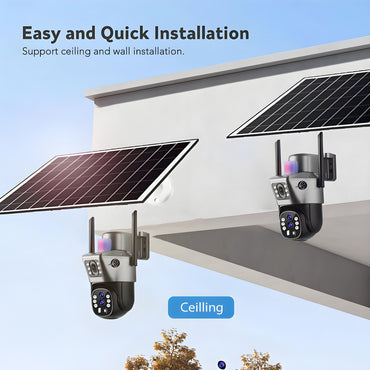 10x Zoom 4G SIM Solar Camera Outdoor 6K 12MP Three Lens HD Night Vision IP Surveillance Camera Security Protection PTZ CCTV Cam