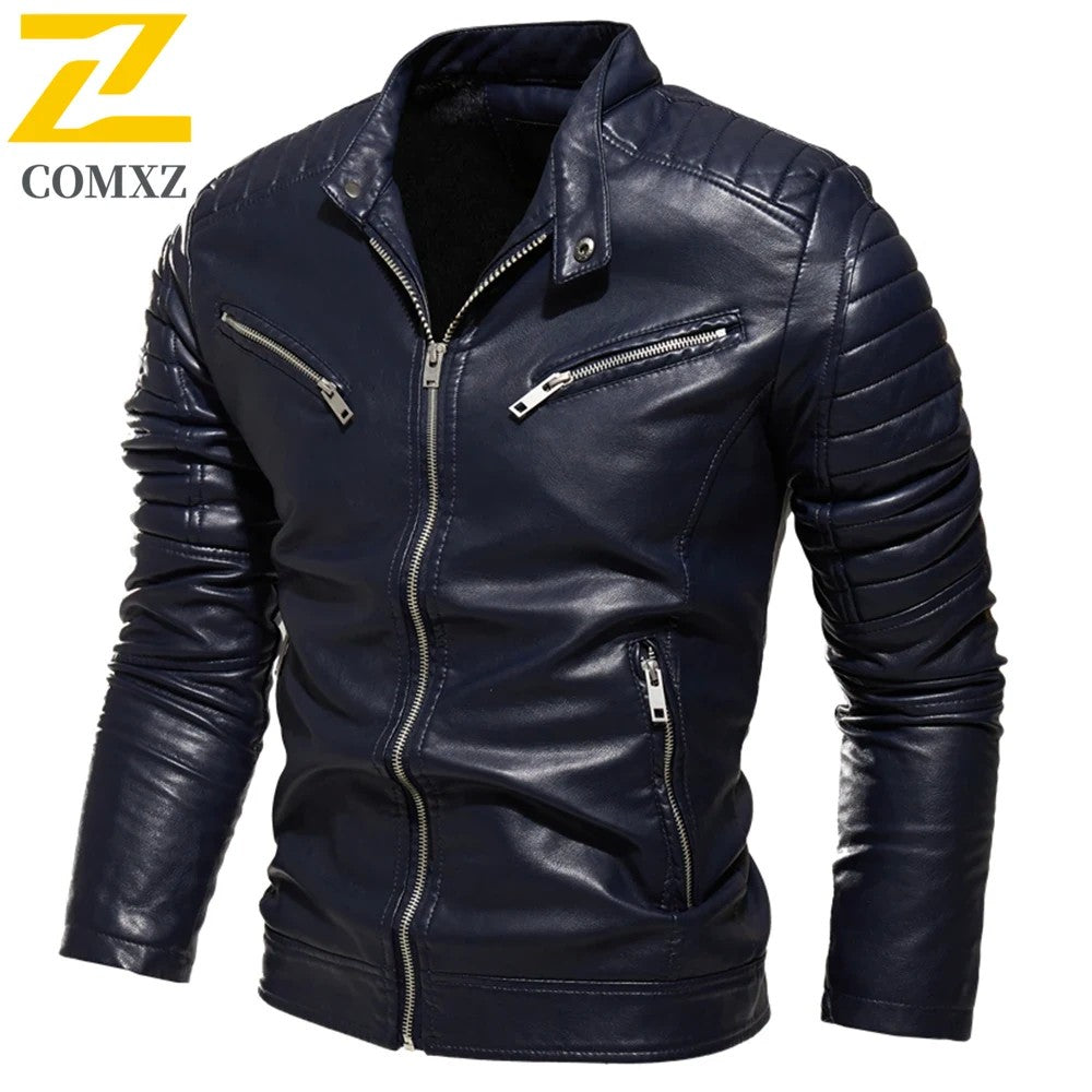 Men Yellow PU Leather Jacket Patchwork Biker Jackets Casual Zipper Coat Male Motorcycle Jacket Slim Fit Fur Lined Outwear Coat