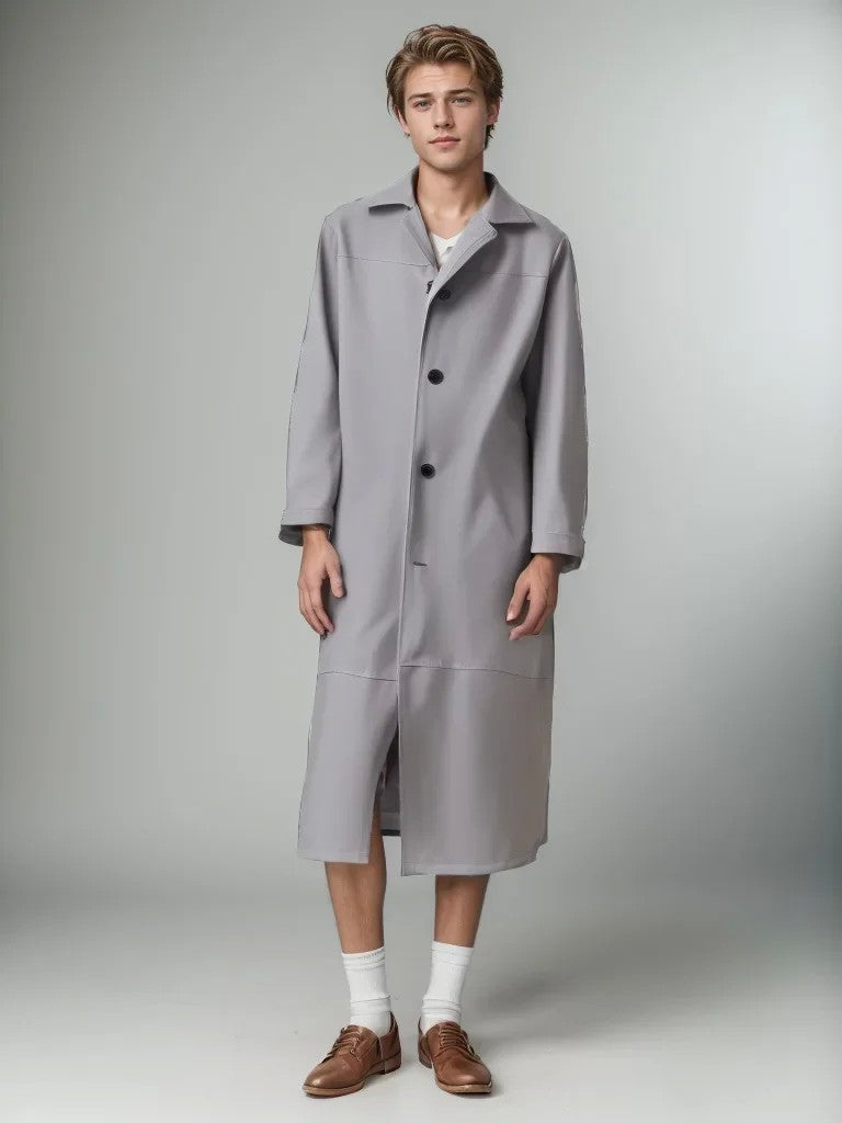 2024 New Men's Long Leather Jackets Goth Punk Button Trench Coat Solid Lapel Collar Long Pu Windbreaker Winter Leather Coats