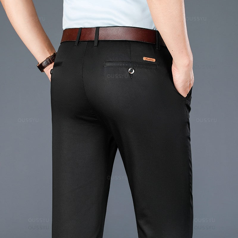 Spring Summer Straight Suit Pants Men Cotton Business Stretch Royal Blue Khaki Black Thin Office Formal Trousers Male Size 40 42