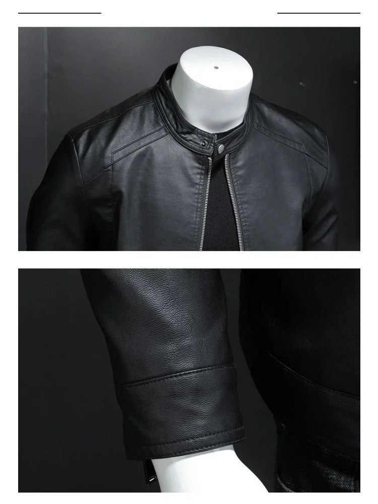 Spring Autumn Leather Jacket Men Stand Collar Slim Pu Leather Jacket Fashion Motorcycle Causal Coat Mens Moto Biker Leather Coat