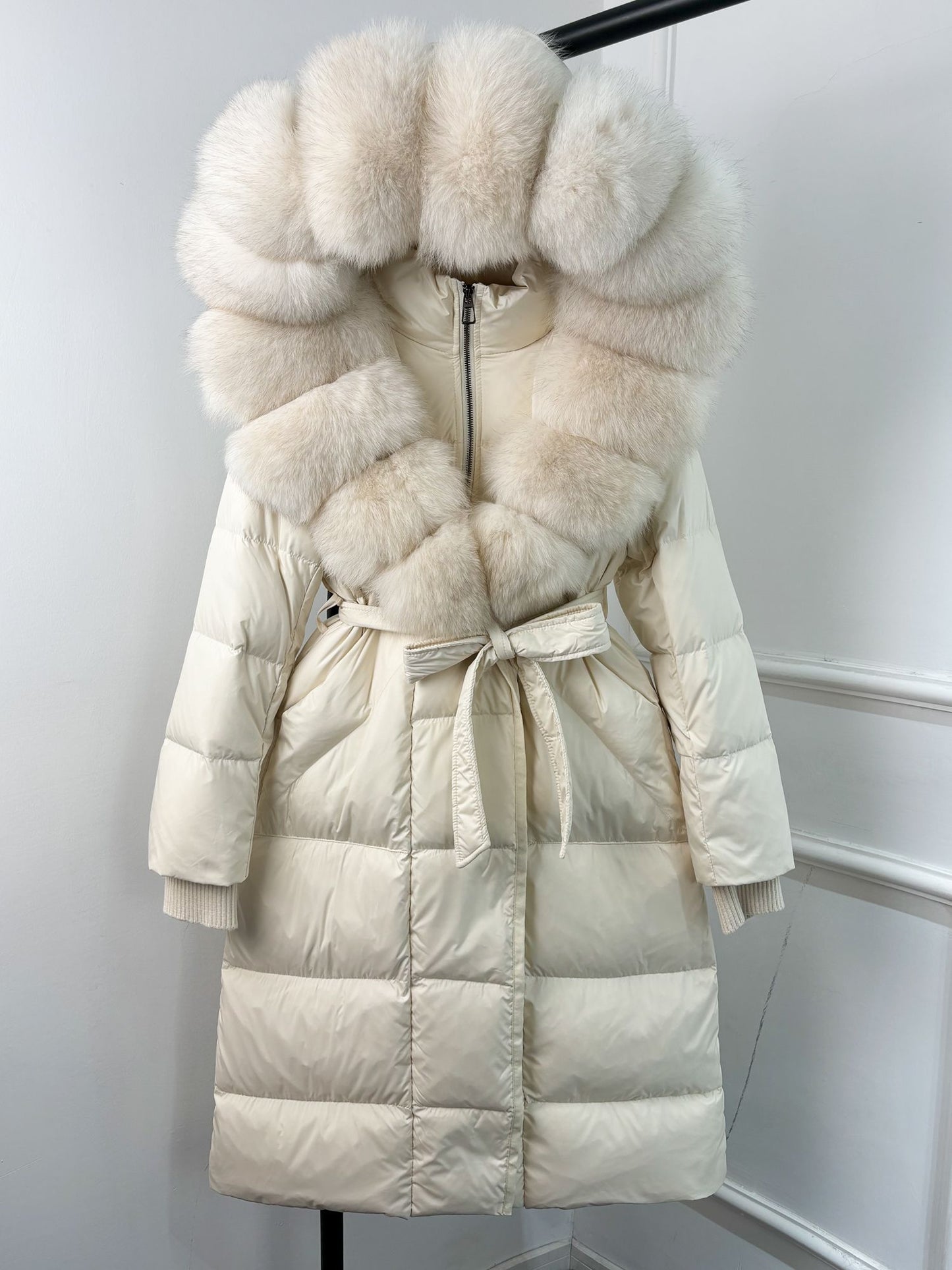 Janveny New Winter Long Hooded Puffer Jacket Women Warm Thickened Real Fox Fur Collar White Goose Down Jacket Waterproof Parkas